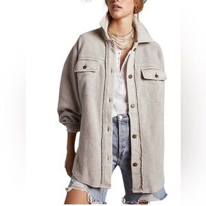 Free People Ruby Oversized Shacket Stone Grey Button Front Size Medium
